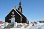 Cartão postal de Ilulissat, na Groelândia, a belíssima Zion Church